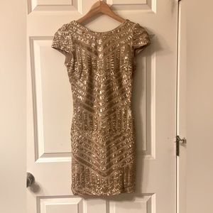 Gold mini dress/ low back / cap sleeves